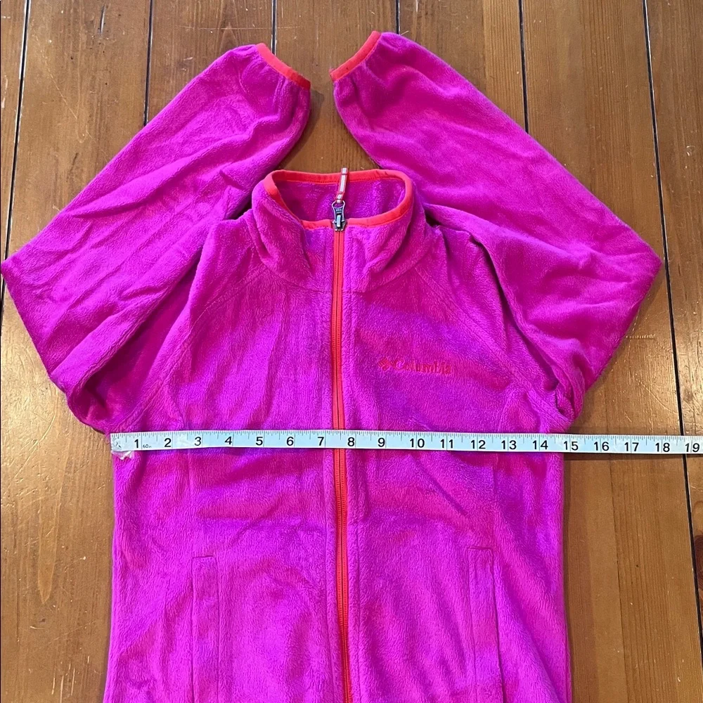 Columbia Full Zipper Fleece Jacket Pink w/Orange Trim Girls Size S EUC